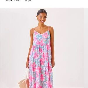 New Lilly Pulitzer Pink and Blue Floral Maxi Dress